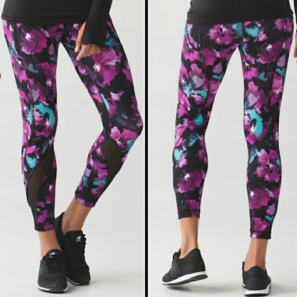 Lululemon Inspire Tight II Luxtreme Midnight Bloom Black Deep‎ Fuschia Black 8